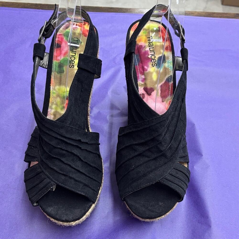 Maurices Janessa Black Tan Woven Wedge Sandals Size 10 Women's Spring Resort